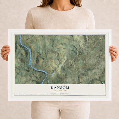Map of Ransom, Pennsylvania, 12 x 18 inch print in a white wood frame