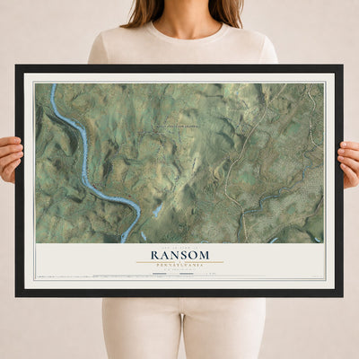 Map of Ransom, Pennsylvania, 18 x 24 inch print in a black wood frame