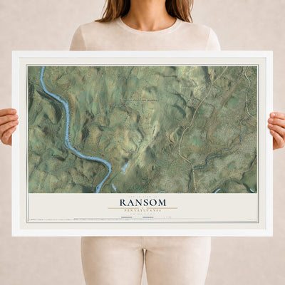 Map of Ransom, Pennsylvania, 18 x 24 inch print in a white wood frame
