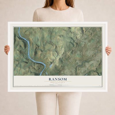 Map of Ransom, Pennsylvania, 24 x 36 inch print in a white wood frame
