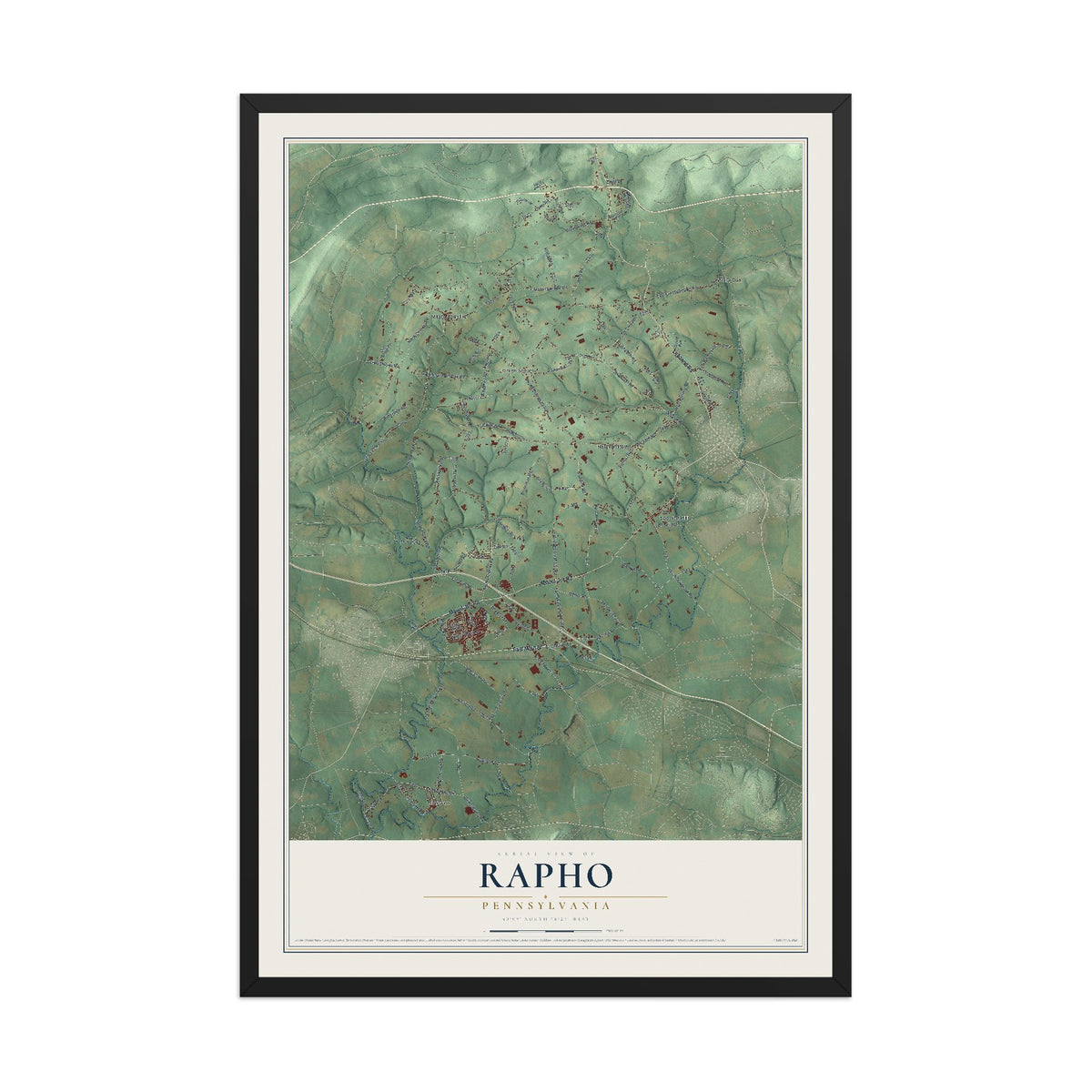 Map of Rapho, Pennsylvania, 12 x 18 inch print in a black wood frame