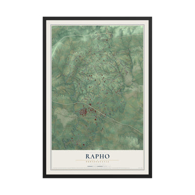 Map of Rapho, Pennsylvania, 12 x 18 inch print in a black wood frame