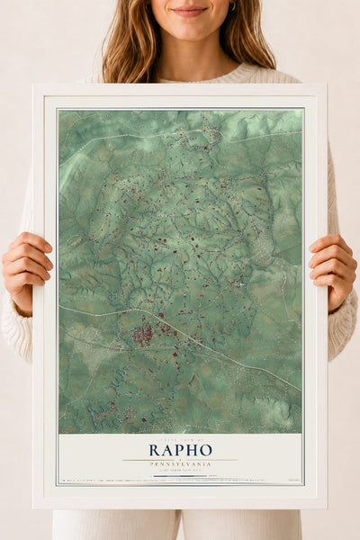 Map of Rapho, Pennsylvania, 18 x 24 inch print in a white wood frame