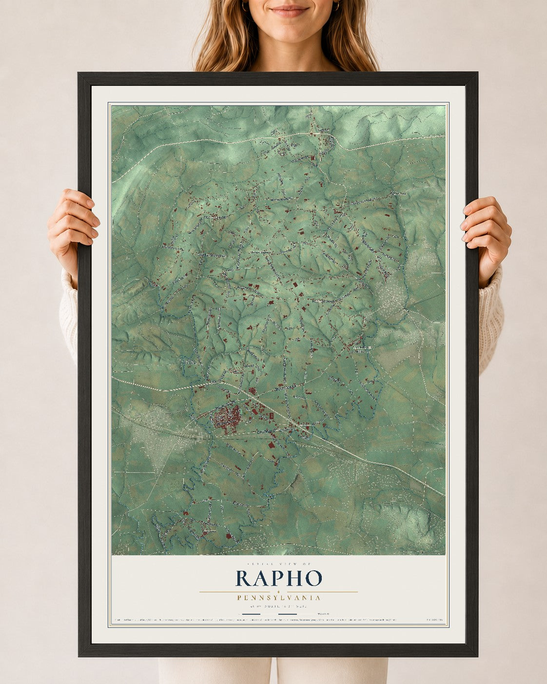 Map of Rapho, Pennsylvania, 24 x 36 inch print in a black wood frame