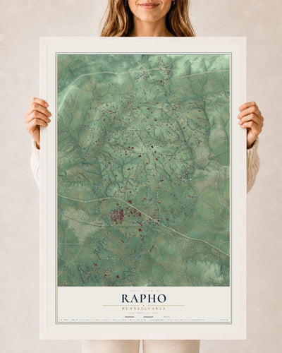 Map of Rapho, Pennsylvania, 24 x 36 inch print in a white wood frame