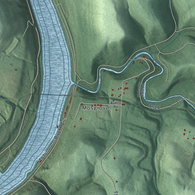 Second close-up of the map of Rayburn, Pennsylvania print showing more streets and buildings