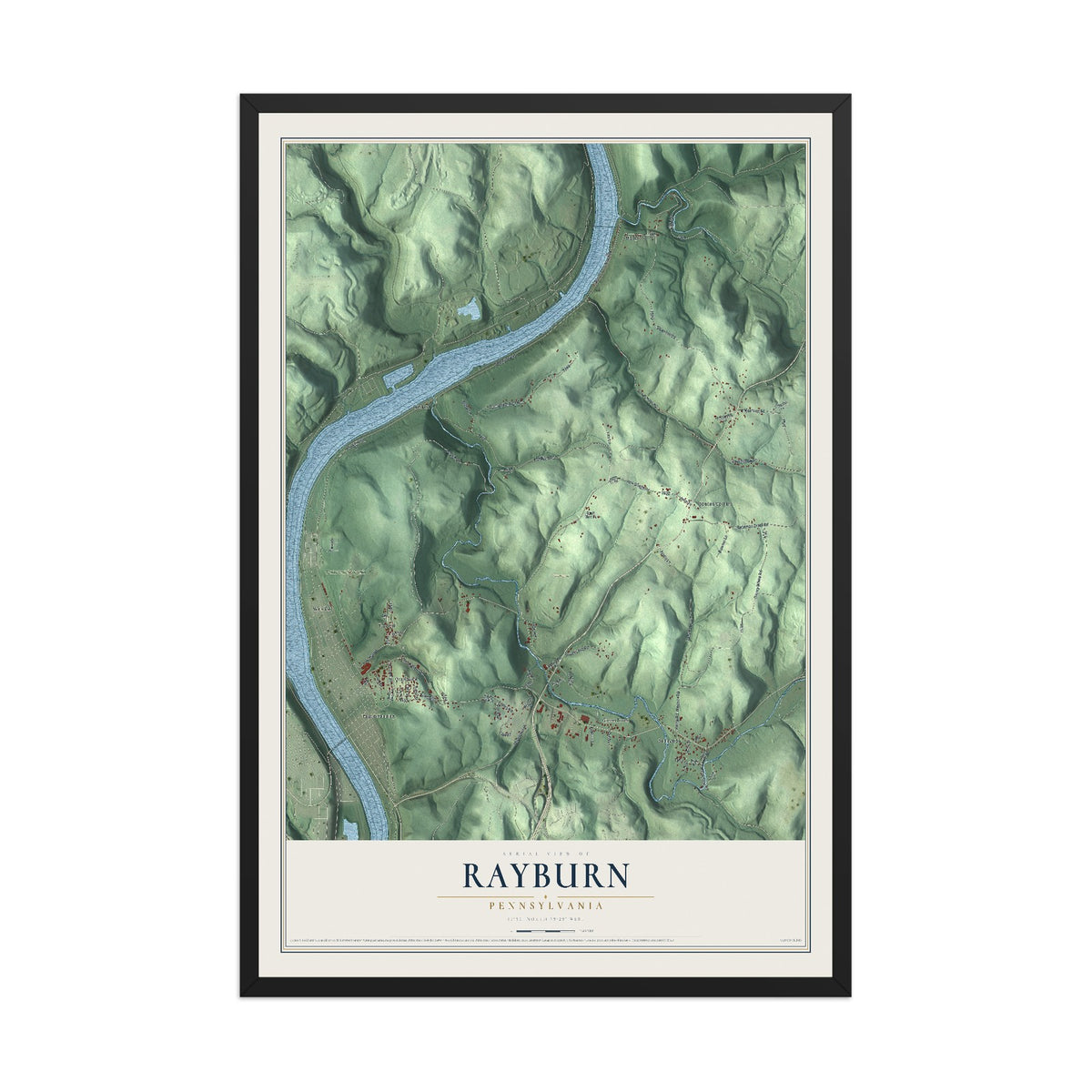 Map of Rayburn, Pennsylvania, 12 x 18 inch print in a black wood frame