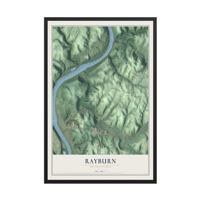 Map of Rayburn, Pennsylvania, 12 x 18 inch print in a black wood frame