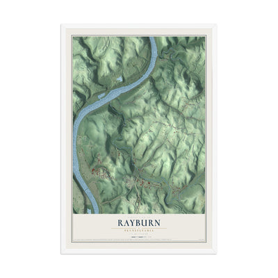 Map of Rayburn, Pennsylvania, 12 x 18 inch print in a white wood frame