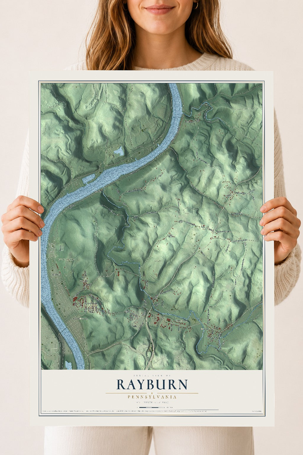 Map of Rayburn, Pennsylvania, 18 x 24 inch unframed archival matte print