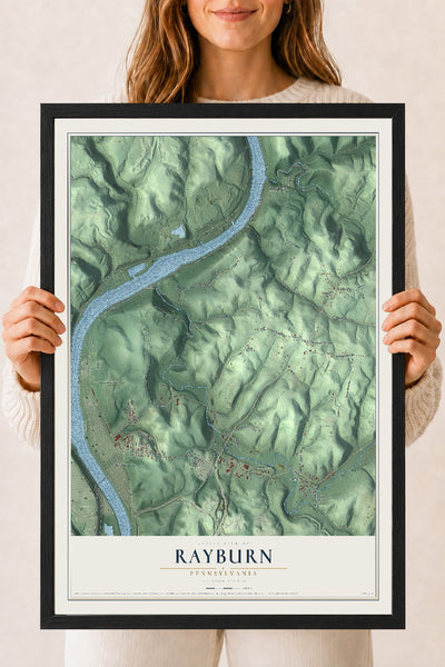 Map of Rayburn, Pennsylvania, 18 x 24 inch print in a black wood frame