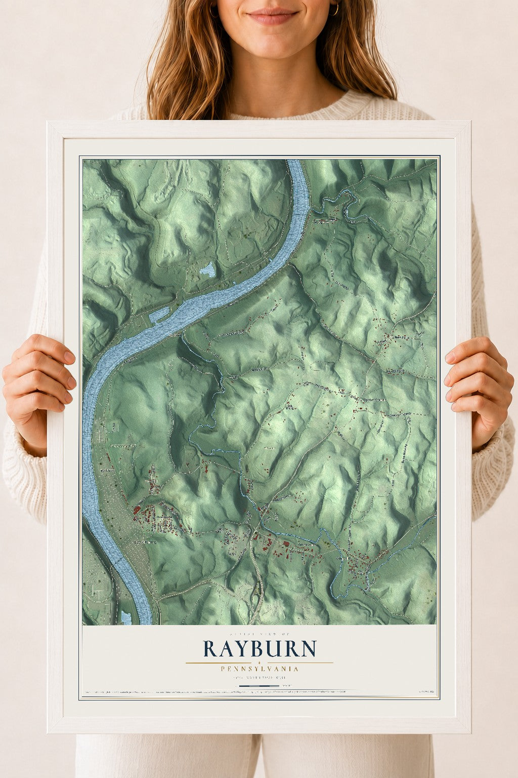 Map of Rayburn, Pennsylvania, 18 x 24 inch print in a white wood frame