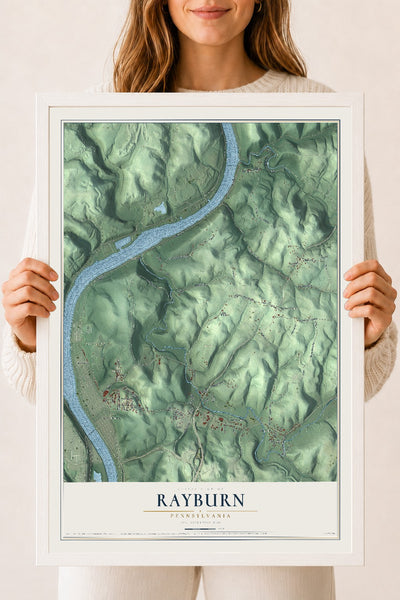 Map of Rayburn, Pennsylvania, 18 x 24 inch print in a white wood frame