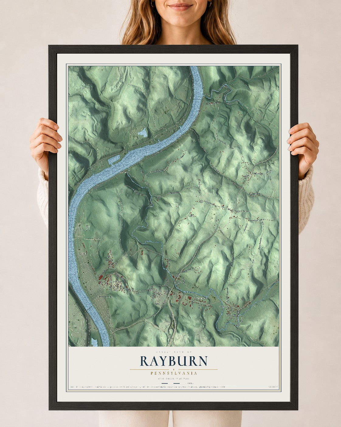 Map of Rayburn, Pennsylvania, 24 x 36 inch print in a black wood frame