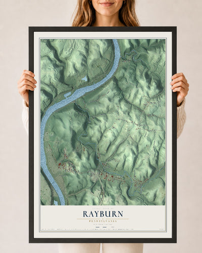 Map of Rayburn, Pennsylvania, 24 x 36 inch print in a black wood frame