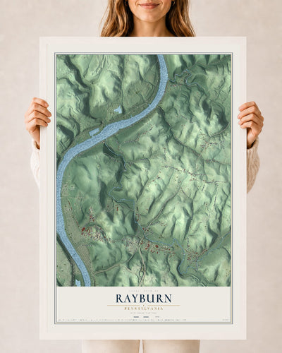 Map of Rayburn, Pennsylvania, 24 x 36 inch print in a white wood frame