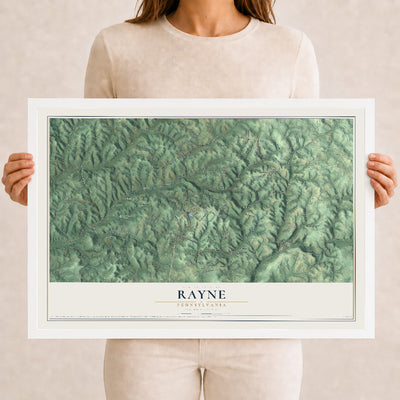 Map of Rayne, Pennsylvania, 12 x 18 inch print in a white wood frame