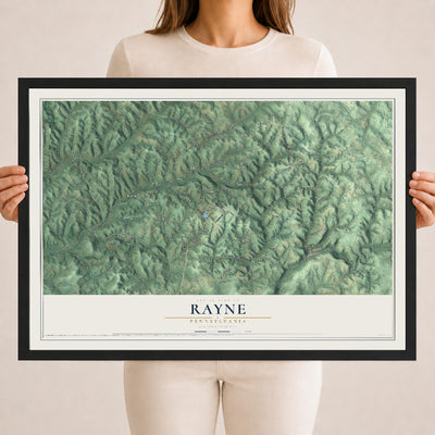 Map of Rayne, Pennsylvania, 18 x 24 inch print in a black wood frame