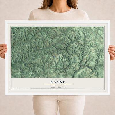 Map of Rayne, Pennsylvania, 18 x 24 inch print in a white wood frame