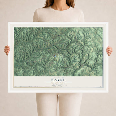 Map of Rayne, Pennsylvania, 24 x 36 inch print in a white wood frame