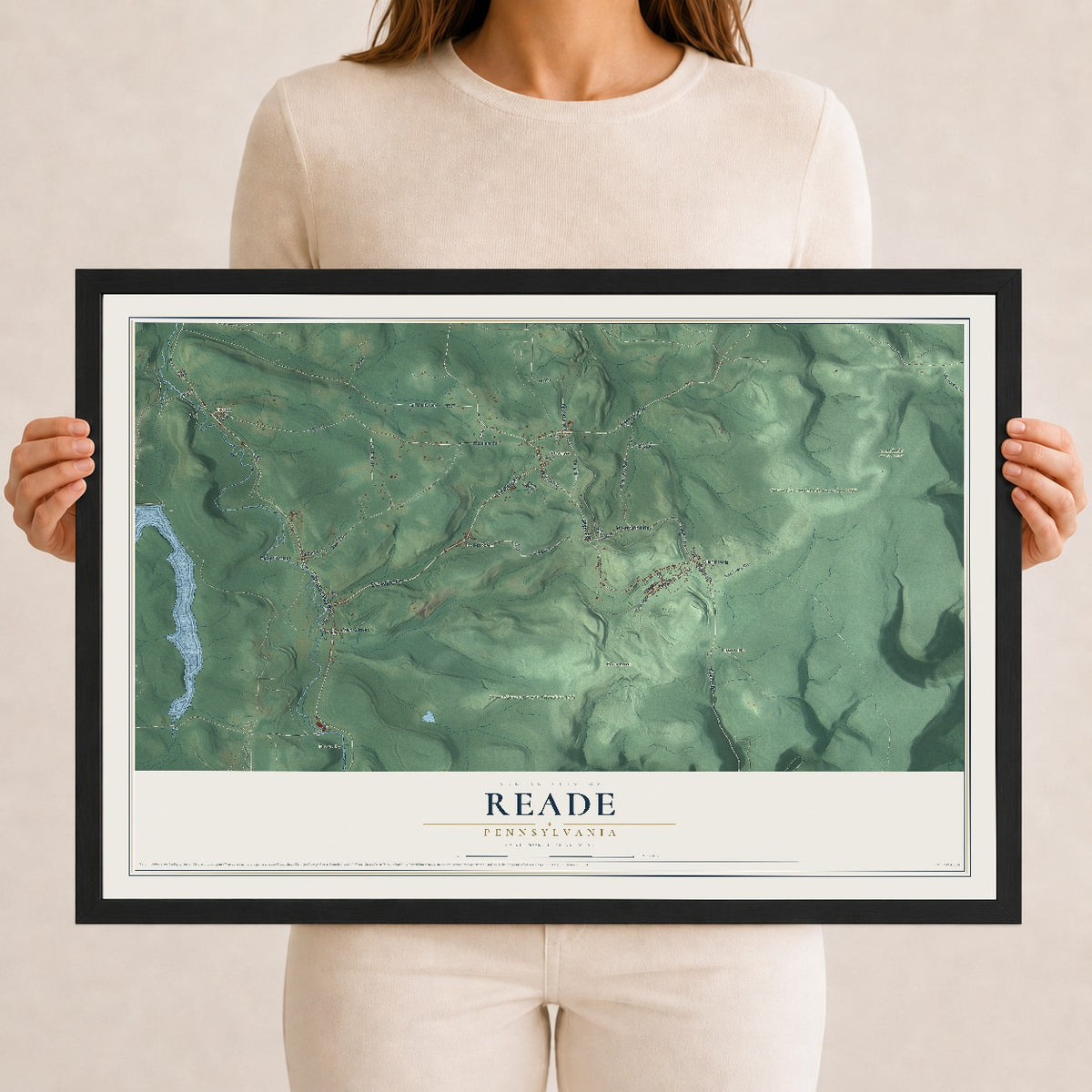 Map of Reade, Pennsylvania, 12 x 18 inch print in a black wood frame