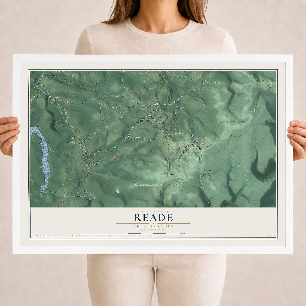 Map of Reade, Pennsylvania, 18 x 24 inch print in a white wood frame