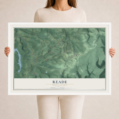Map of Reade, Pennsylvania, 24 x 36 inch print in a white wood frame