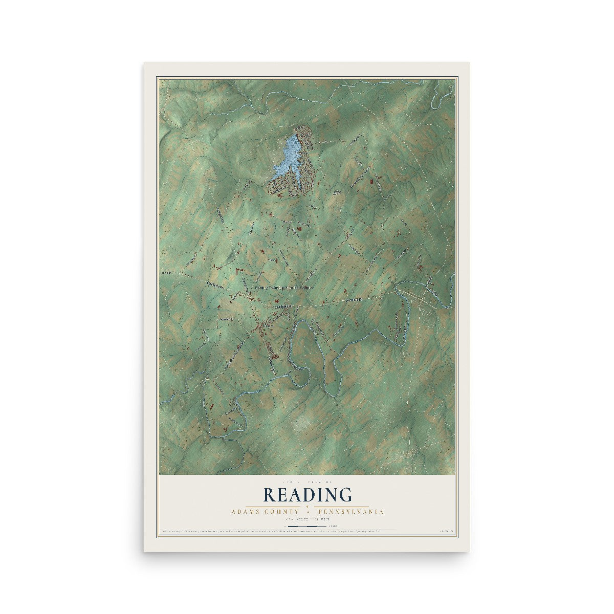 Map of Reading, Adams County, Pennsylvania, 12 x 18 inch unframed archival matte print