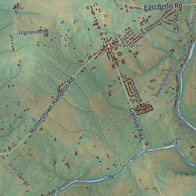 Second close-up of the map of Reading, Adams County, Pennsylvania print showing more streets and buildings