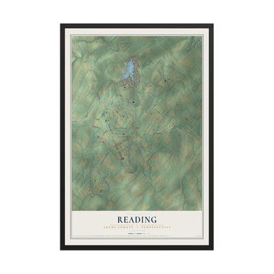 Map of Reading, Adams County, Pennsylvania, 12 x 18 inch print in a black wood frame