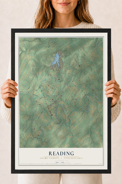 Map of Reading, Adams County, Pennsylvania, 18 x 24 inch print in a black wood frame