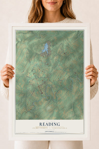 Map of Reading, Adams County, Pennsylvania, 18 x 24 inch print in a white wood frame
