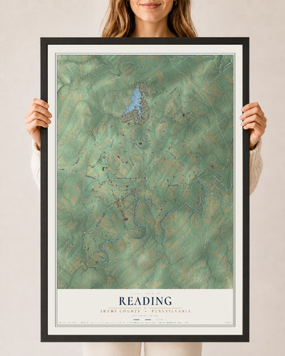 Map of Reading, Adams County, Pennsylvania, 24 x 36 inch print in a black wood frame