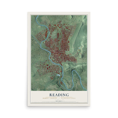 Map of Reading, Berks County, Pennsylvania, 12 x 18 inch unframed archival matte print