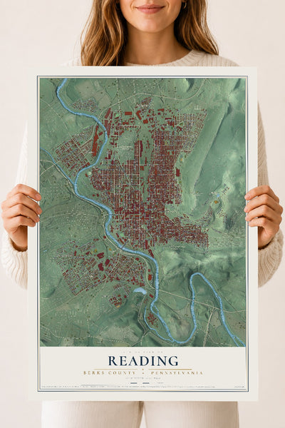 Map of Reading, Berks County, Pennsylvania, 18 x 24 inch unframed archival matte print