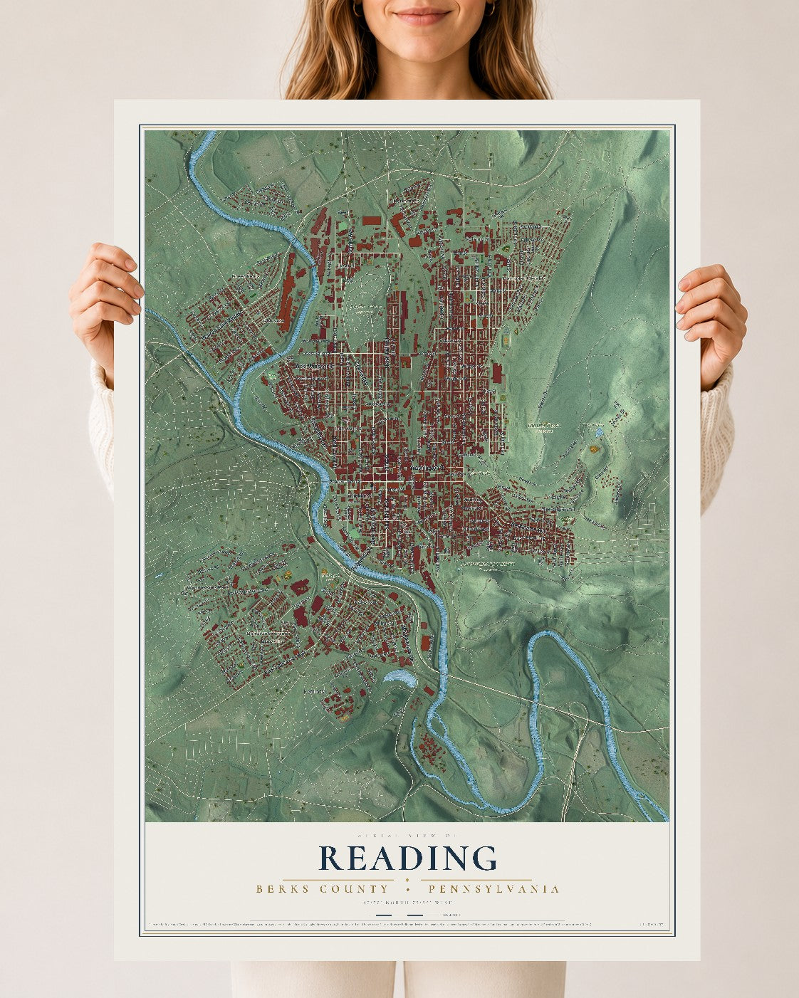 Map of Reading, Berks County, Pennsylvania, 24 x 36 inch unframed archival matte print