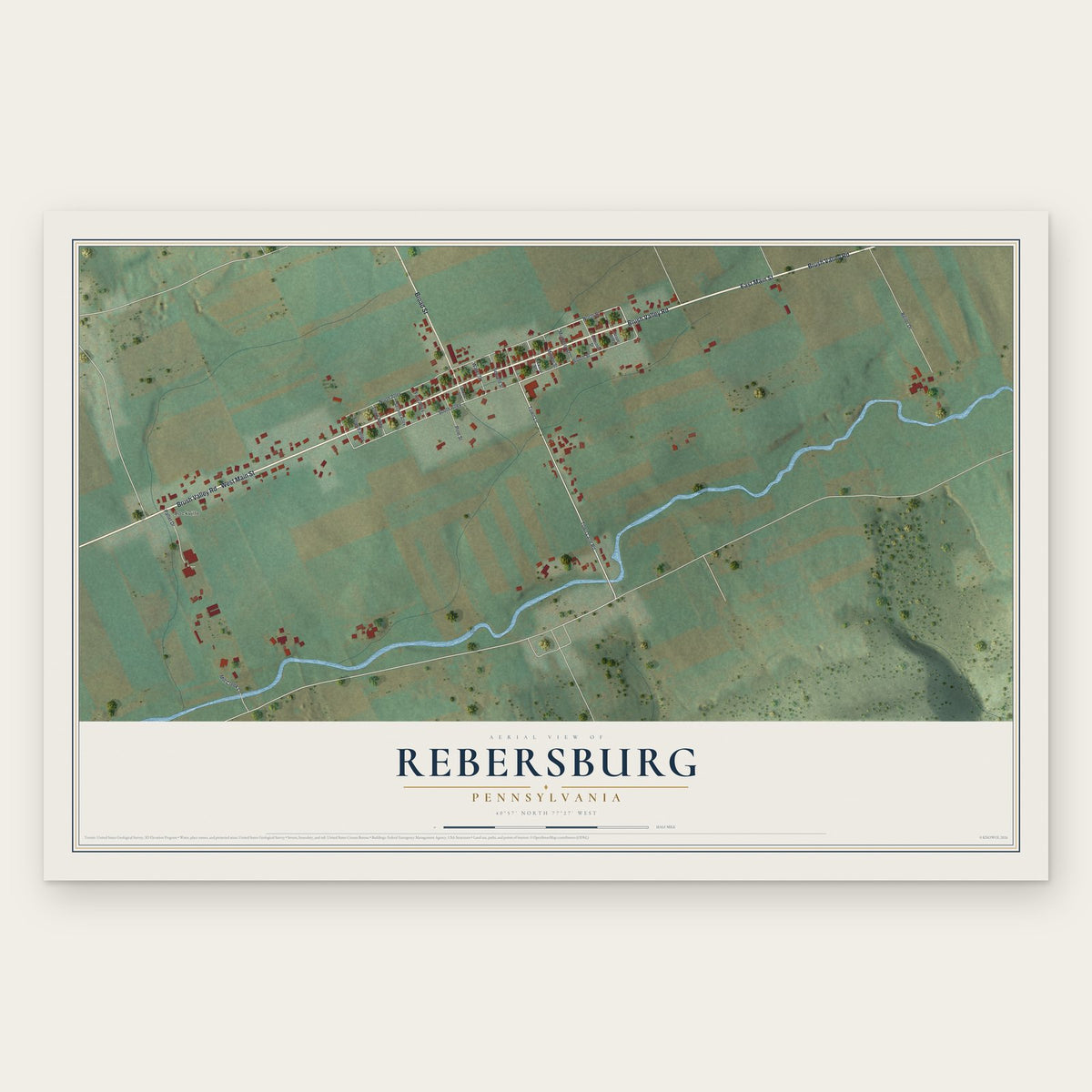 Rebersburg, Pennsylvania map print, the full design