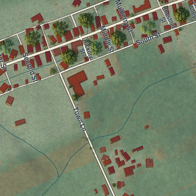 Close-up of the map of Rebersburg, Pennsylvania print showing street and building detail