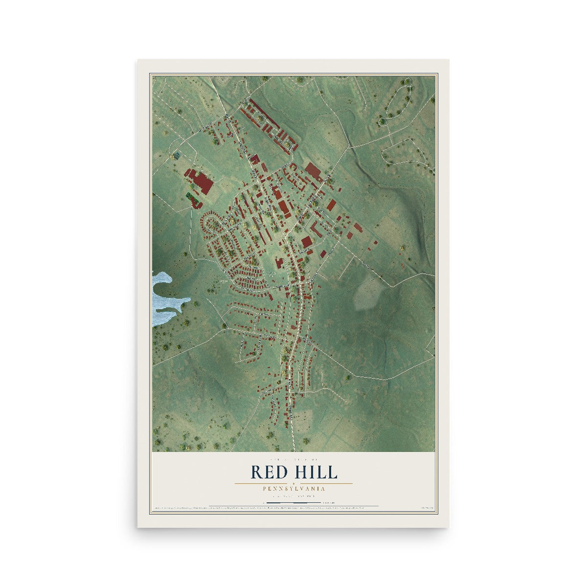 Map of Red Hill, Pennsylvania, 12 x 18 inch unframed archival matte print