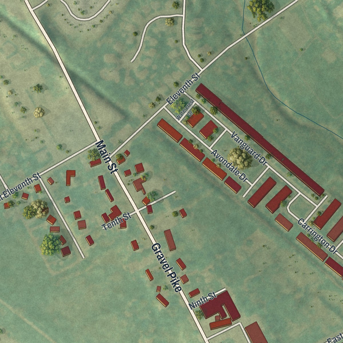 Second close-up of the map of Red Hill, Pennsylvania print showing more streets and buildings