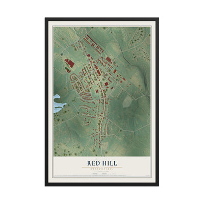 Map of Red Hill, Pennsylvania, 12 x 18 inch print in a black wood frame
