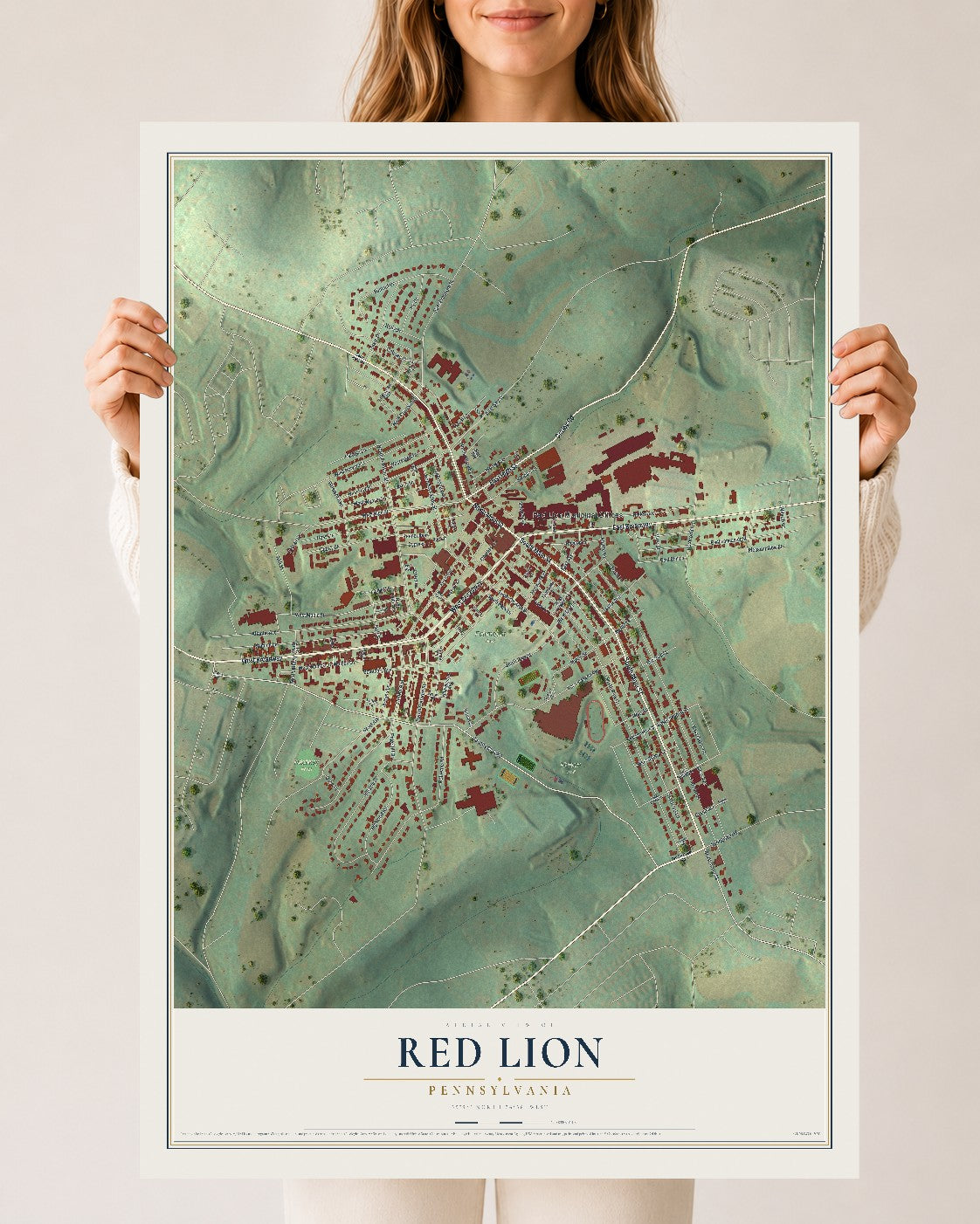 Map of Red Lion, Pennsylvania, 24 x 36 inch unframed archival matte print