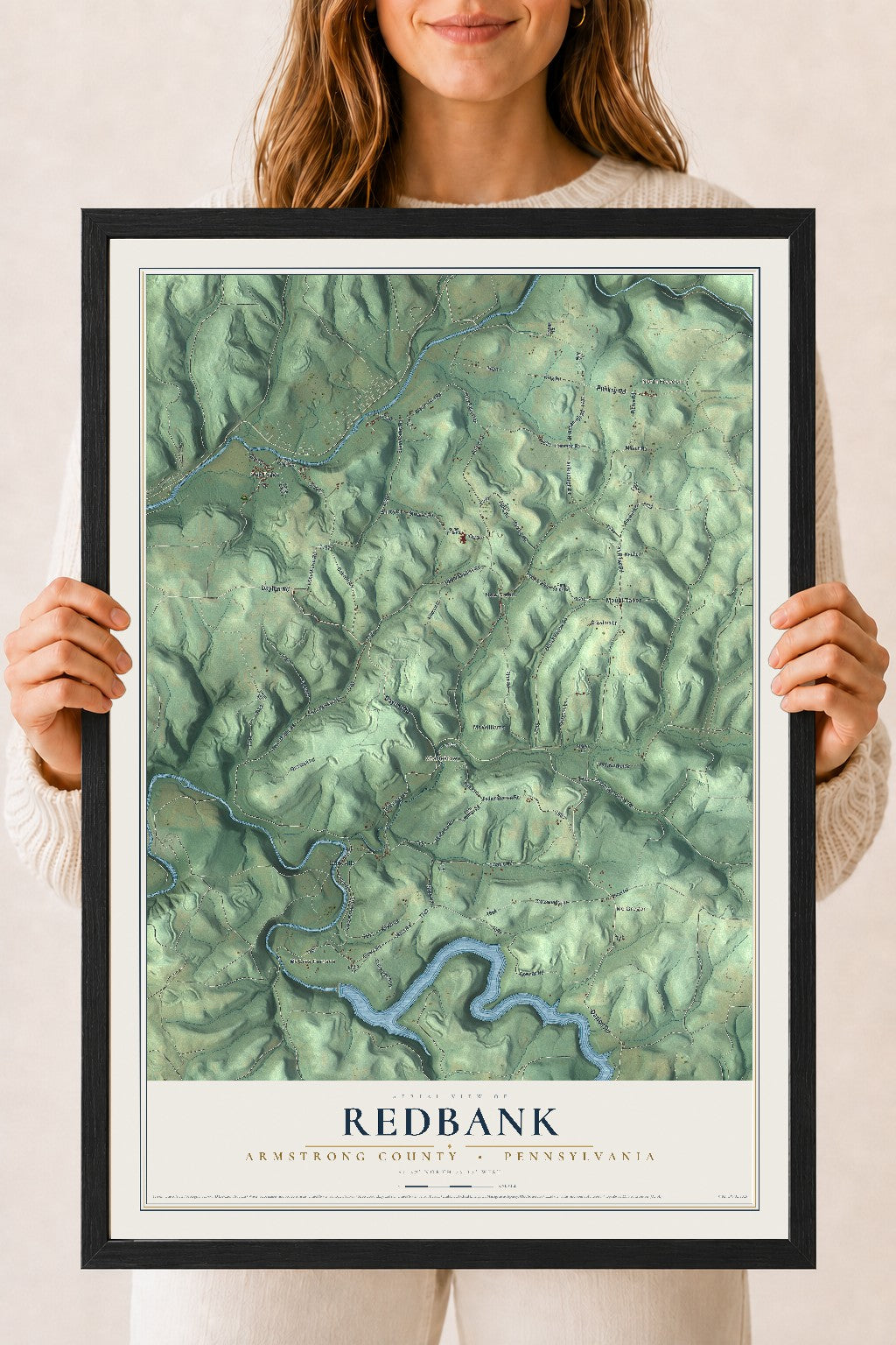 Map of Redbank, Armstrong County, Pennsylvania, 18 x 24 inch print in a black wood frame