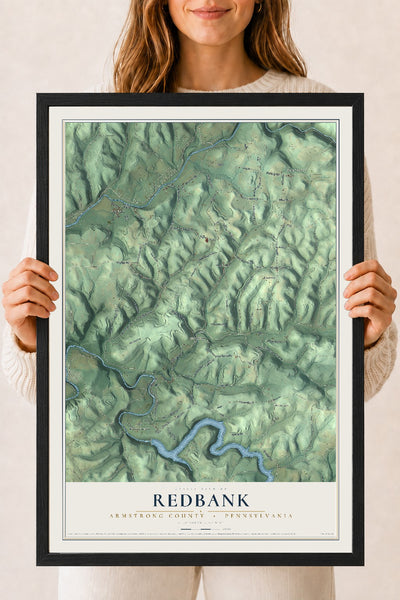 Map of Redbank, Armstrong County, Pennsylvania, 18 x 24 inch print in a black wood frame