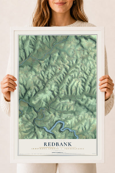 Map of Redbank, Armstrong County, Pennsylvania, 18 x 24 inch print in a white wood frame