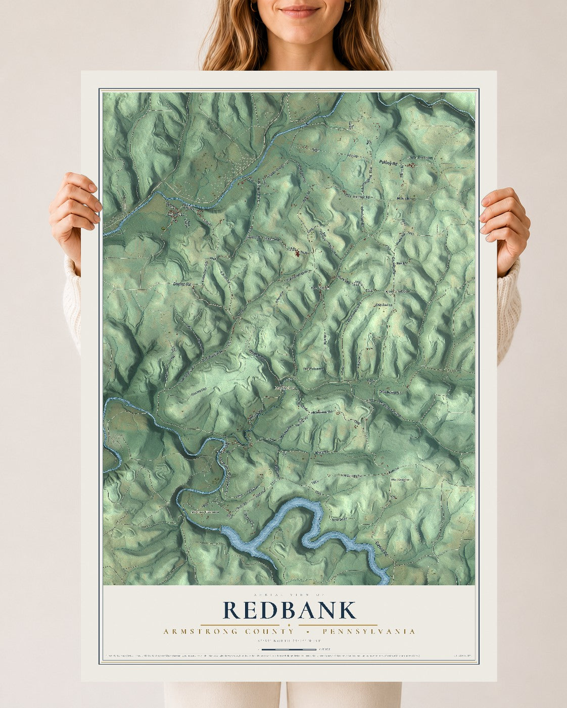 Map of Redbank, Armstrong County, Pennsylvania, 24 x 36 inch unframed archival matte print