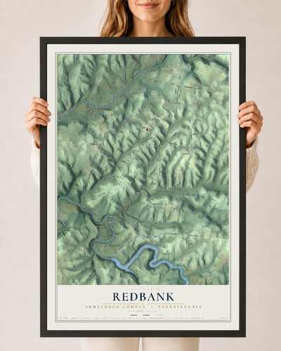 Map of Redbank, Armstrong County, Pennsylvania, 24 x 36 inch print in a black wood frame