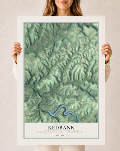 Map of Redbank, Armstrong County, Pennsylvania, 24 x 36 inch print in a white wood frame