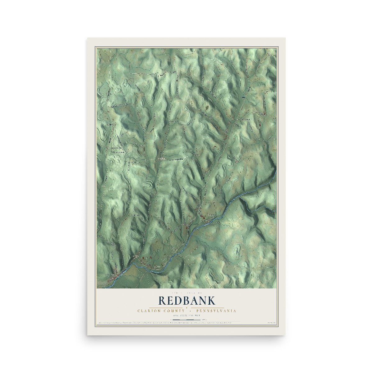Map of Redbank, Clarion County, Pennsylvania, 12 x 18 inch unframed archival matte print