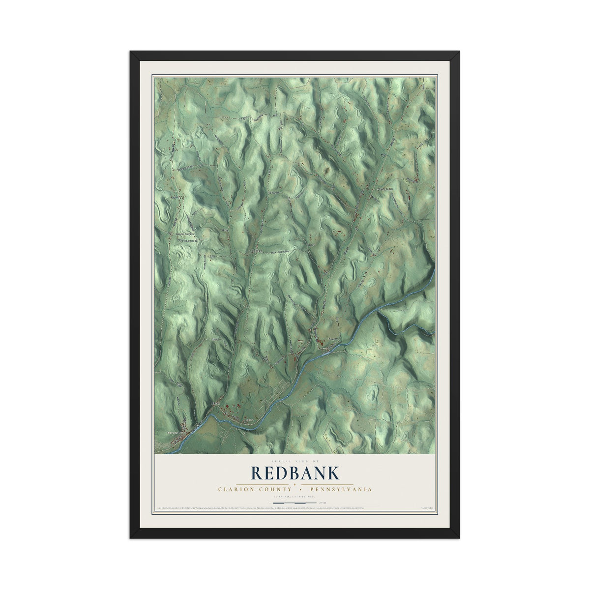 Map of Redbank, Clarion County, Pennsylvania, 12 x 18 inch print in a black wood frame